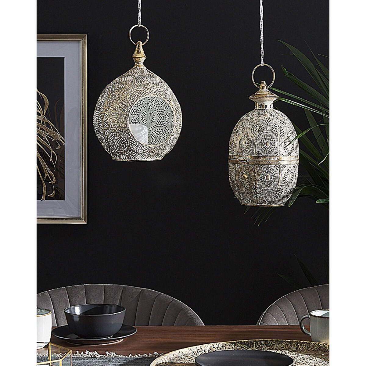 Lampion metalowy 34 cm złoty AMORGOS