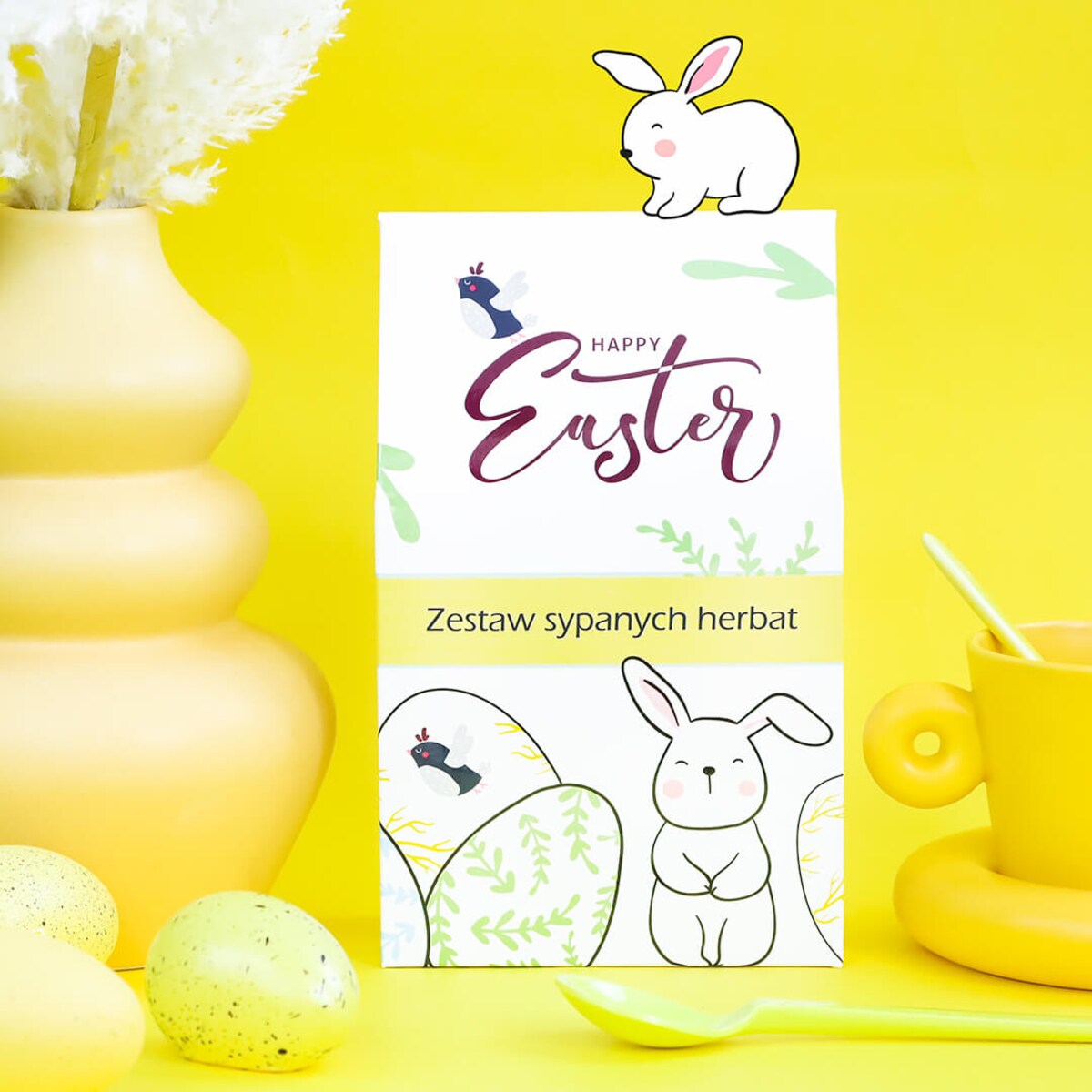 Happy Easter herbaciana torebka – prezent podarunek na święta wielkanocne zajączka z herbatą 10x5g upominek dla niej niego mamy taty dziewczyny babci