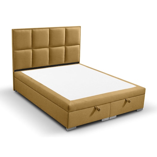 Łóżko tapicerowane ARCHIE 140x200 z pojemnikiem, Miodowy, tkanina Megan 356
