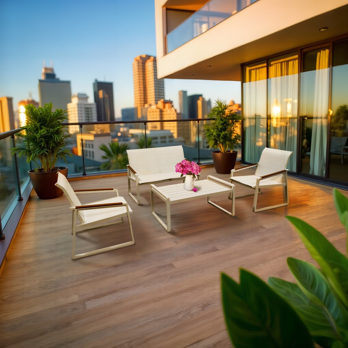 Zestaw Mebli Ogrodowych 2X Krzesło Sofa Stolik Komplet Aluminium Na Taras