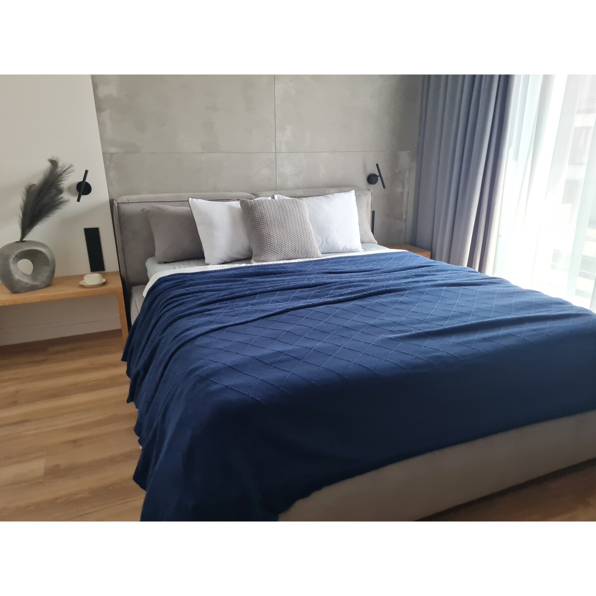 Pościel biała lamówka grafitowa, 160 x 200 cm, La Manta