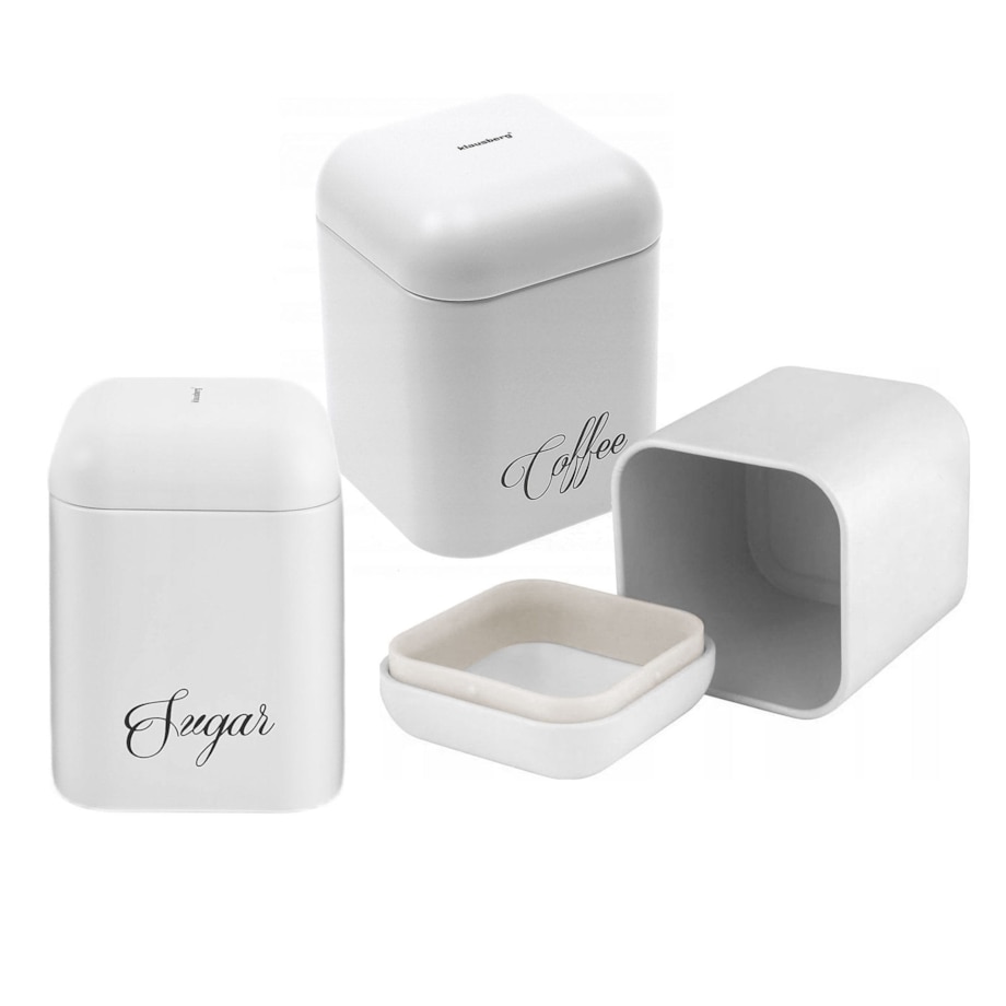 Zestaw metalowych pojemników kuchennych herbata kawa cukier biały KLAUSBERG