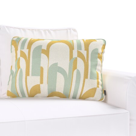 Poszewka Gabi na poduszkę prostokątna 60x40 miętowo-żółte wzory na kremowym tle