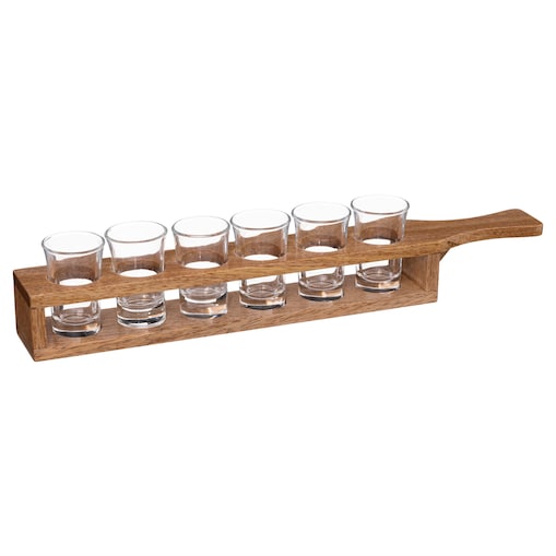 Taca do serwowania drinków, drewniana, 6 kieliszków, kolor brązowy