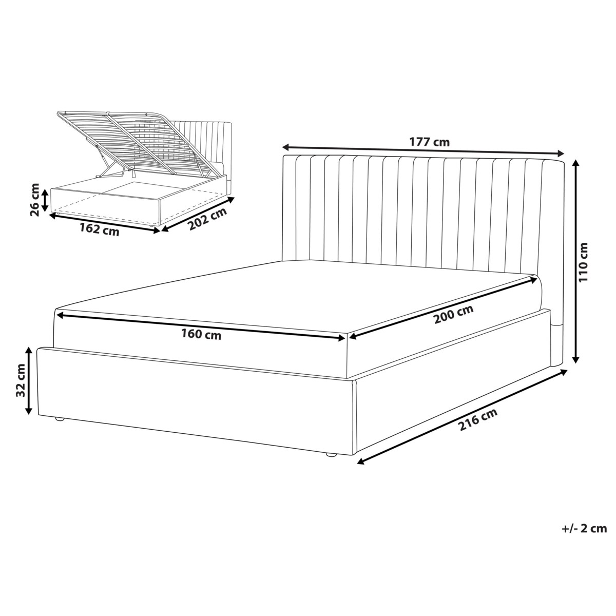 Łóżko z pojemnikiem Boucle VION 160 x 200 cm Beżowy