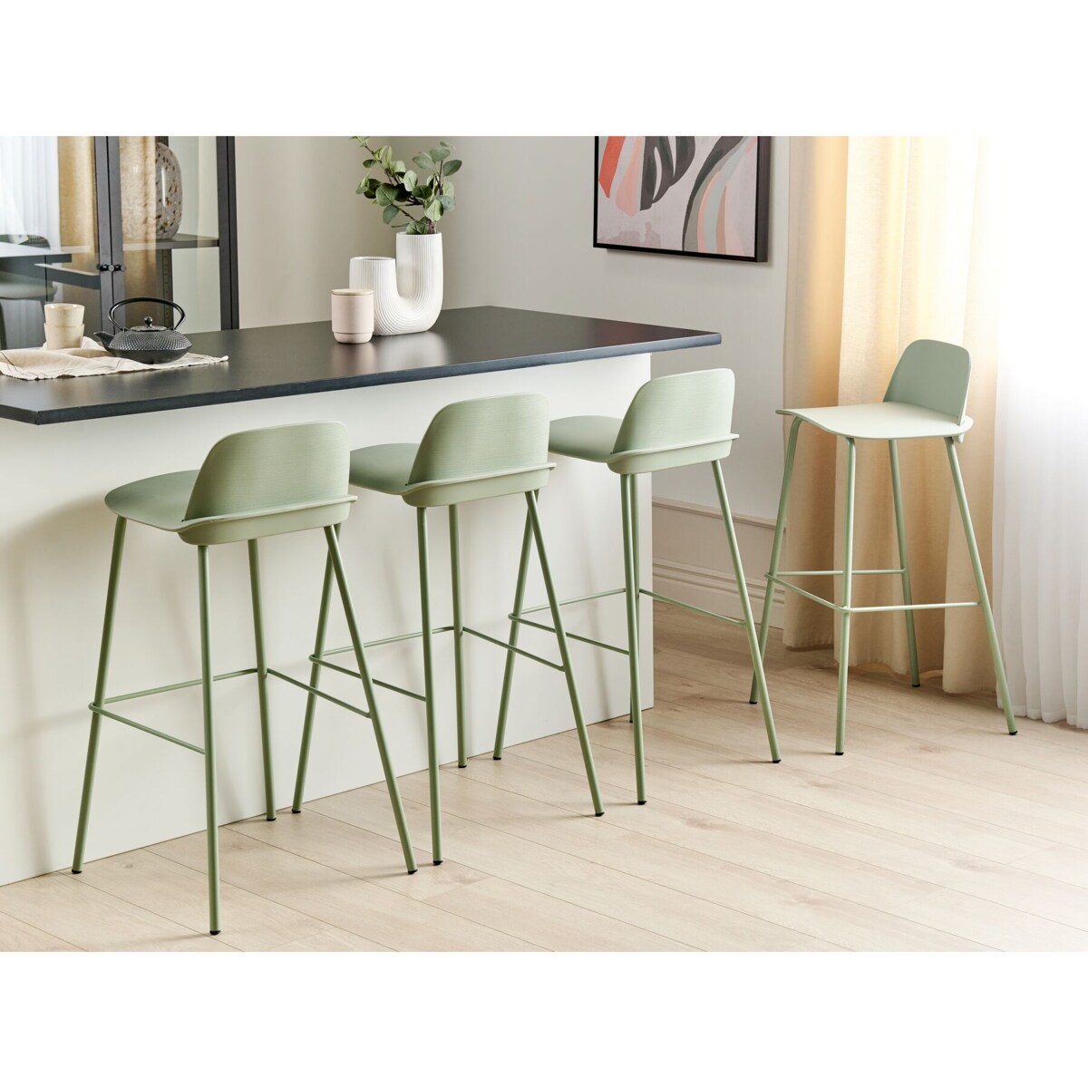Zestaw 4 krzeseł barowych zielony MORA