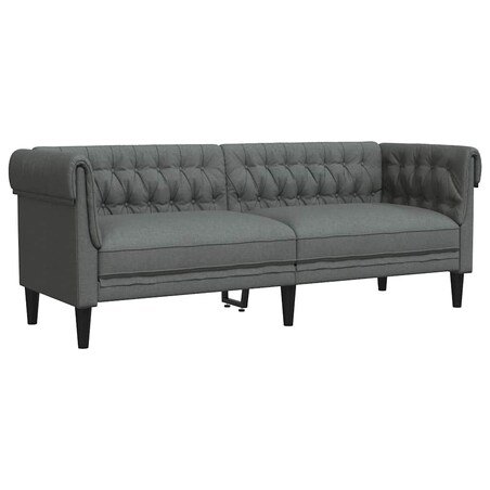 vidaXL Sofa Chesterfield, trzyosobowa, ciemnoszara, obita tkaniną