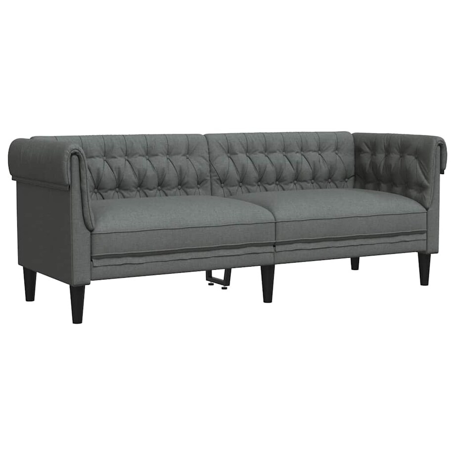 vidaXL Sofa Chesterfield, trzyosobowa, ciemnoszara, obita tkaniną