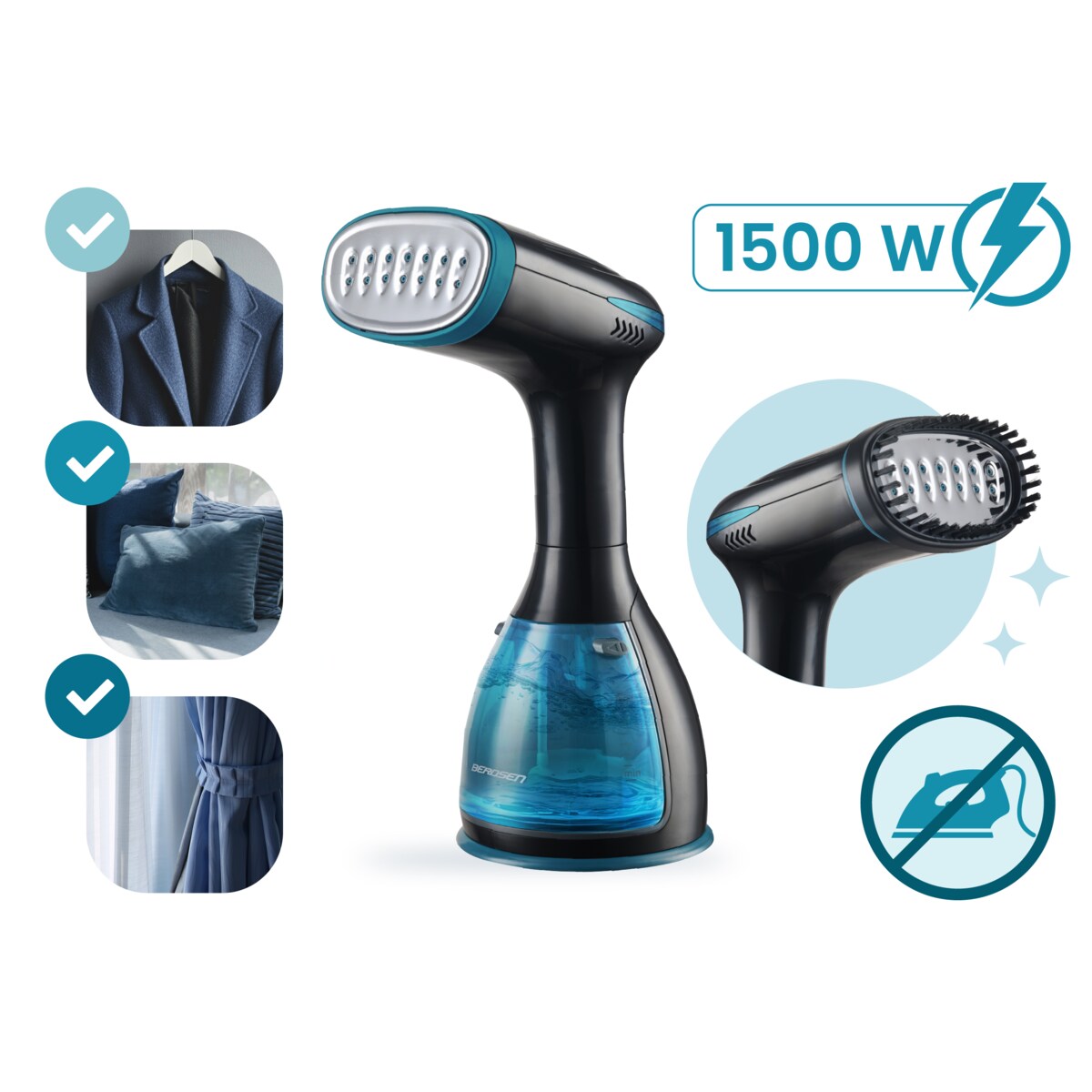 Parownica do ubrań Berdsen 1500W Steamer Żelazko parowe regulacja pary 32g/min