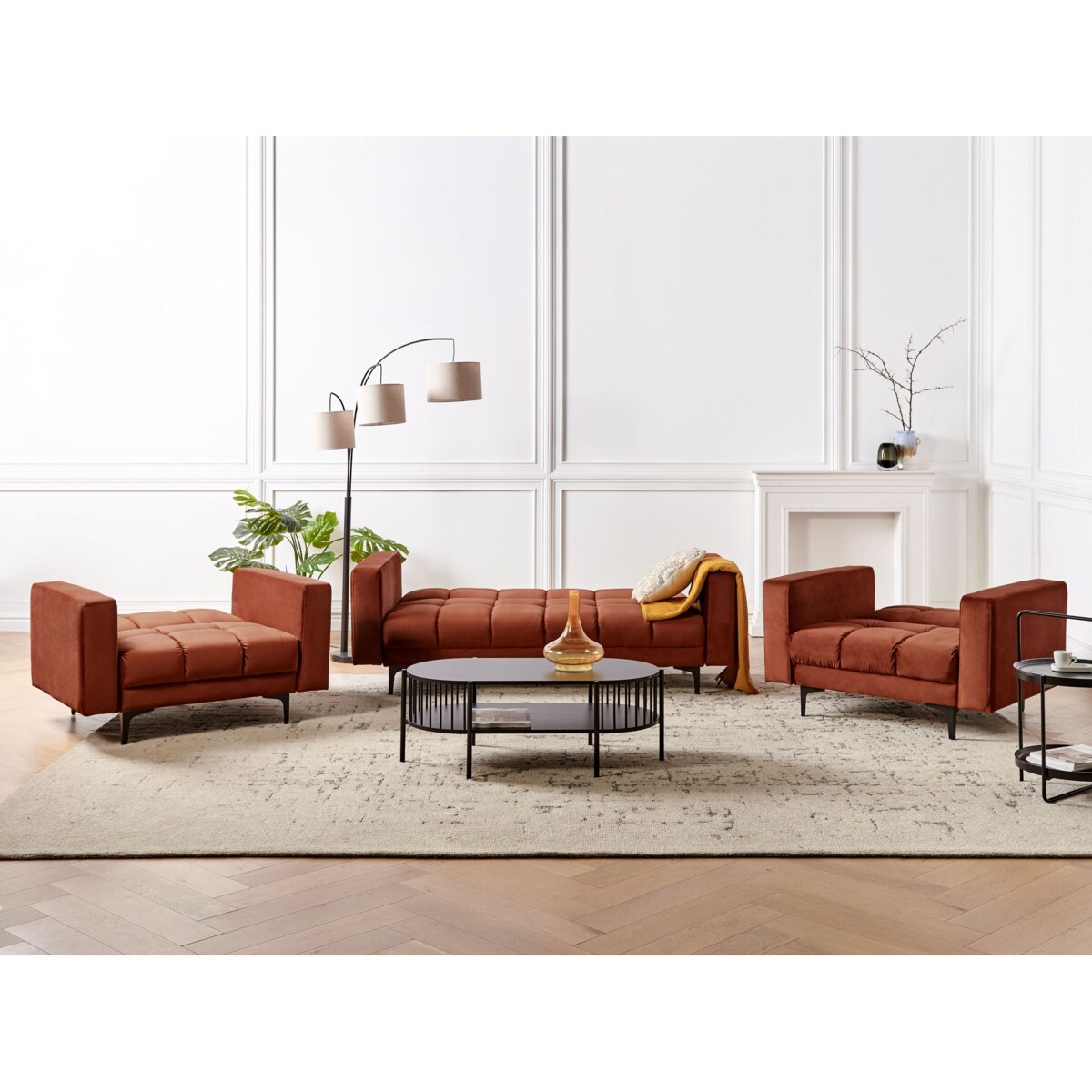 Zestaw wypoczynkowy 5-osobowy welurowy czerwony ALNES