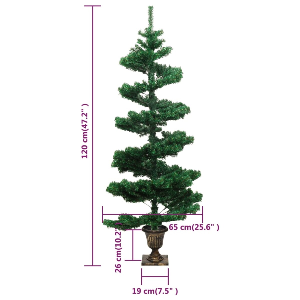vidaXL Spiralna choinka z lampkami i stojakiem, zielona, 120 cm, PVC