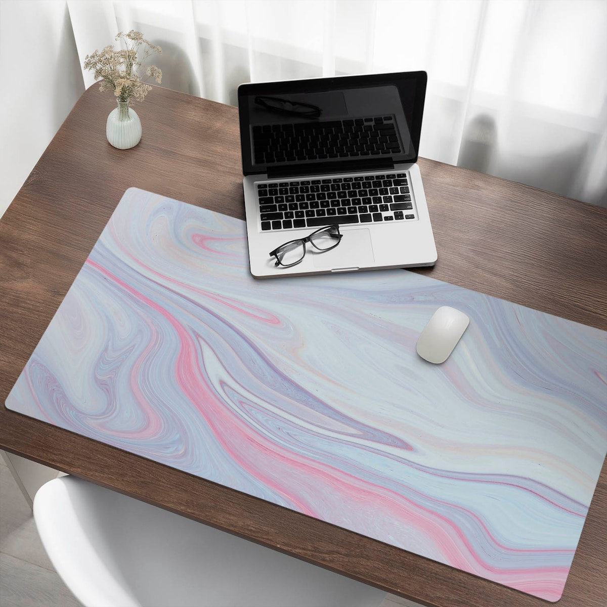 Niebieska mata na biurko Pastelowe fale, 120x60 cm