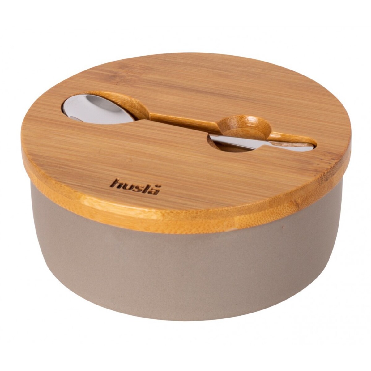 Cukiernica ceramiczna HYGGE z pokrywą z drewna akacjowego oraz łyżeczką HUSLA