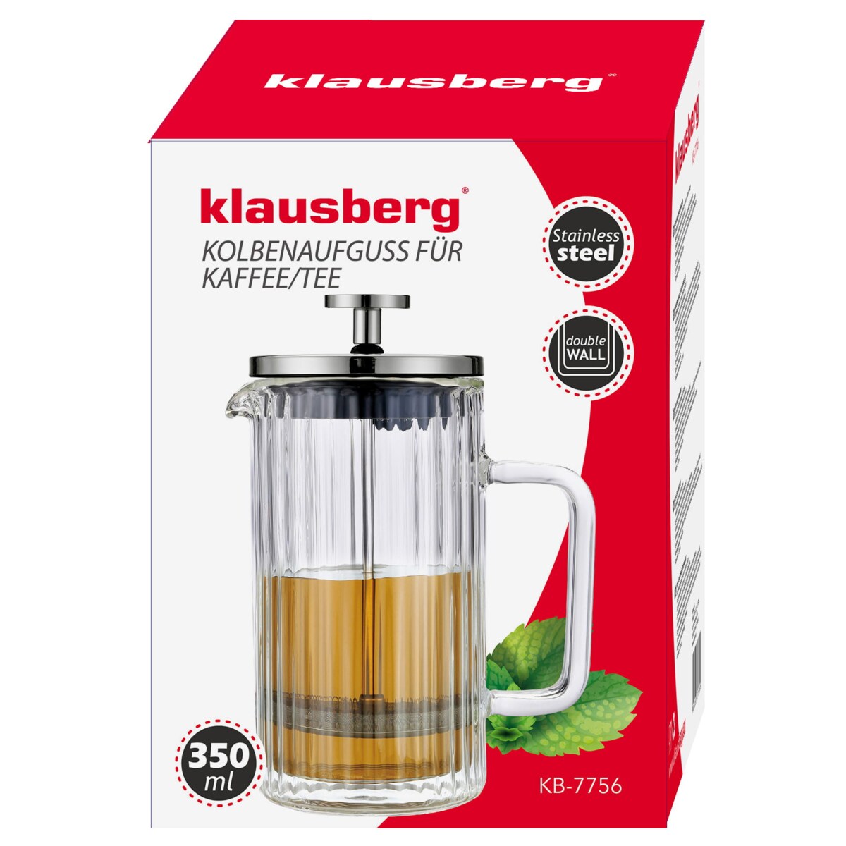 Zaparzacz do kawy herbaty szklany 350ml French Press srebrny KLAUSBERG