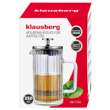 Zaparzacz do kawy herbaty szklany 350ml French Press srebrny KLAUSBERG