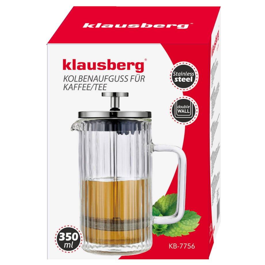 Zaparzacz do kawy herbaty szklany 350ml French Press srebrny KLAUSBERG