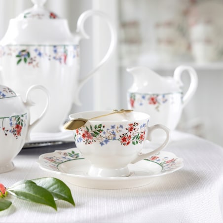 SERWIS KAWOWY 6osób W KWIATY FILIŻANKA 200ml SPODEK na prezent KAWĘ HERBATĘ