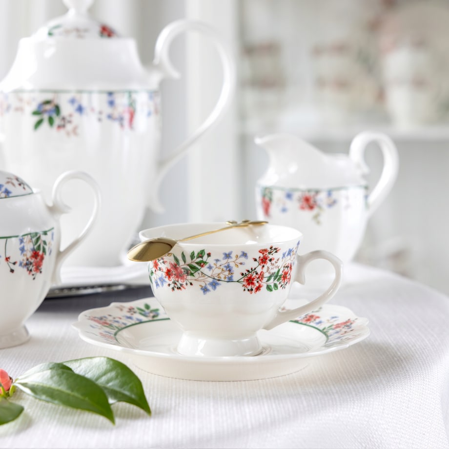 SERWIS KAWOWY 6osób W KWIATY FILIŻANKA 200ml SPODEK na prezent KAWĘ HERBATĘ