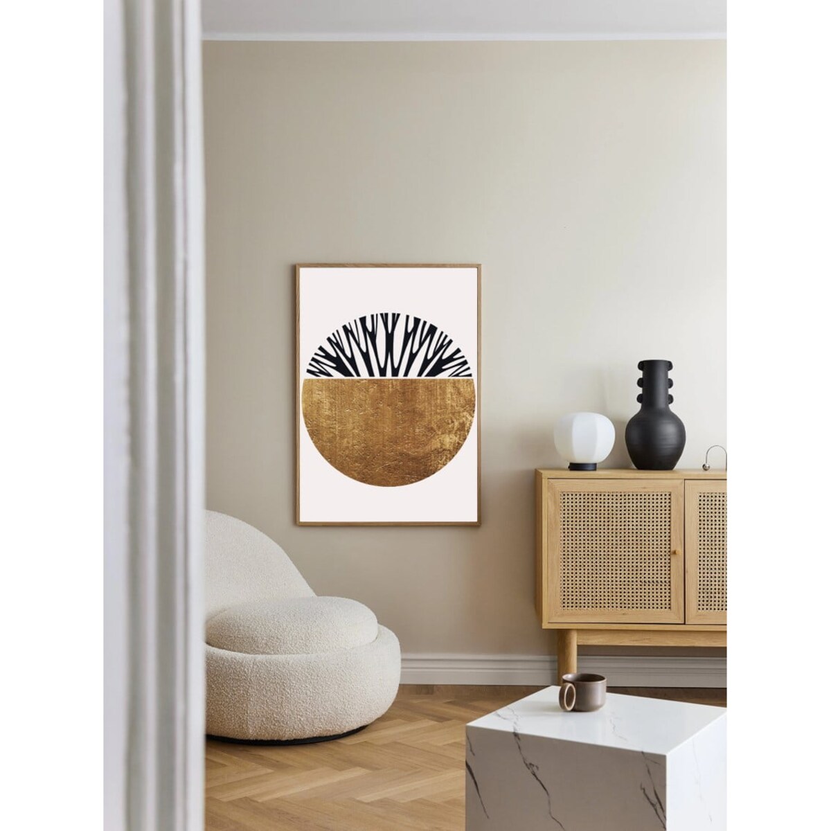 Poster Story, Plakat, Obraz - Abstrakcyjny Złoty Półkrąg, wymiary 50 x 70 cm