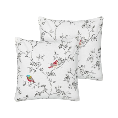2 bawełniane poduszki dekoracyjne z motywem ptaków 45 x 45 cm białe DILLENIA