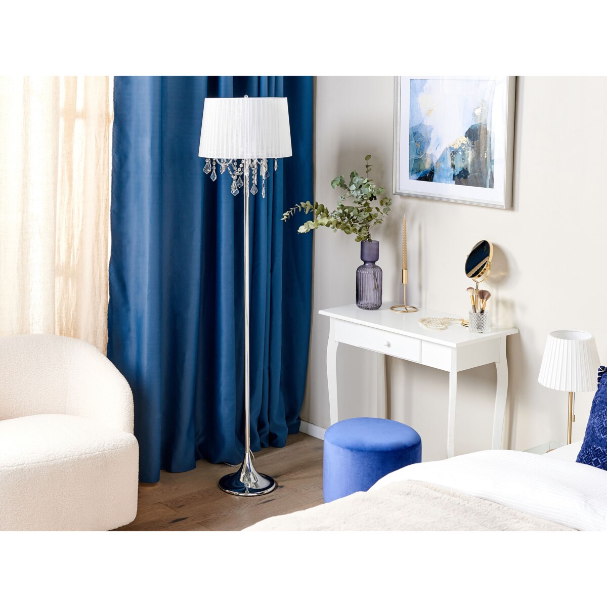 Lampa podłogowa metalowa biała EVANS