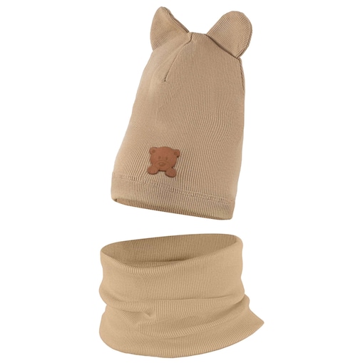 Czapeczka Jesienna Wiosenna Czapka + Komin Komplet Dla Dzieci 42-44 Beżowa