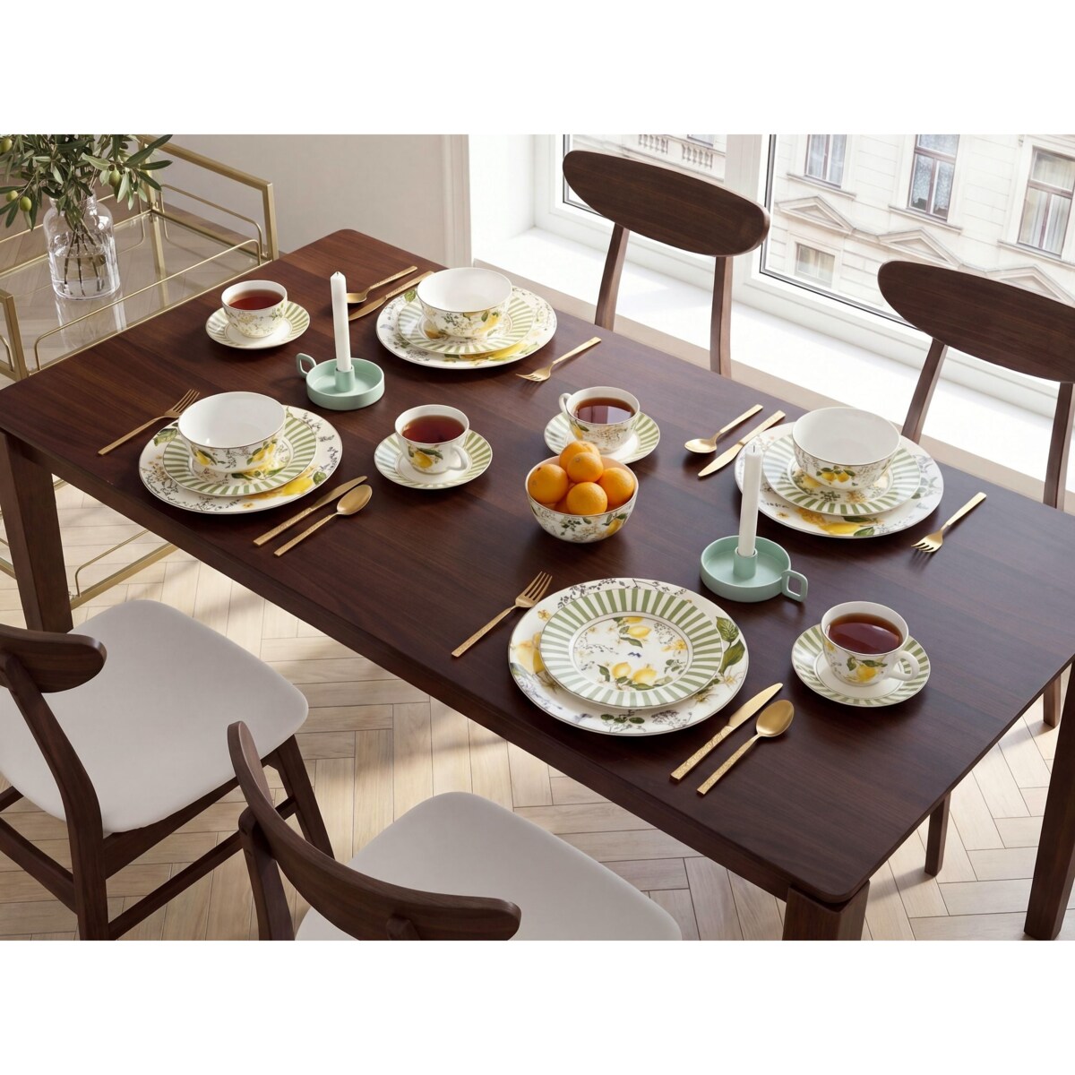 Zastawa stołowa 20-częściowa LEMONGRASS Porcelana Biały/zielony