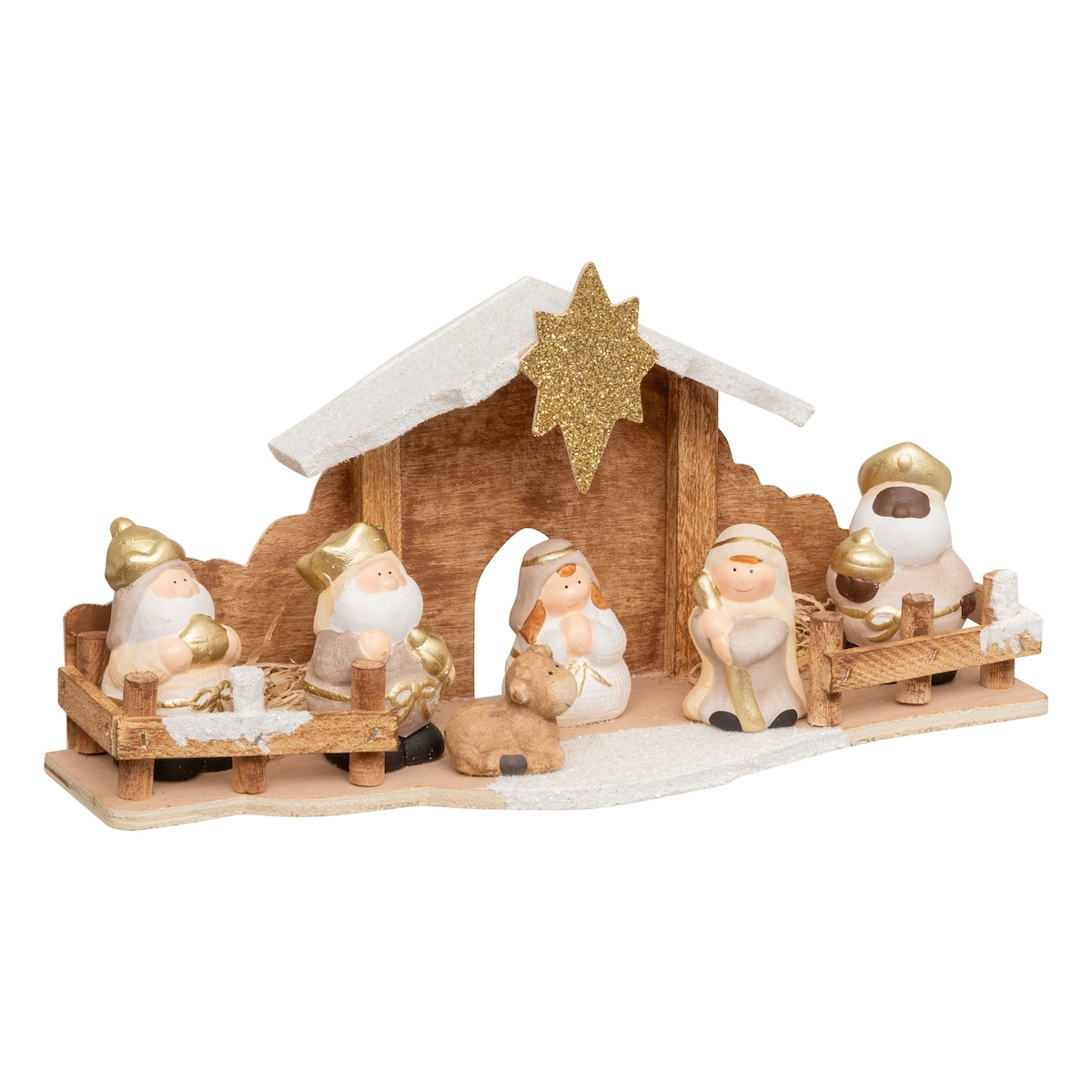 Szopka bożonarodzeniowa + 7 figurek, 33 x 16 cm, MDF
