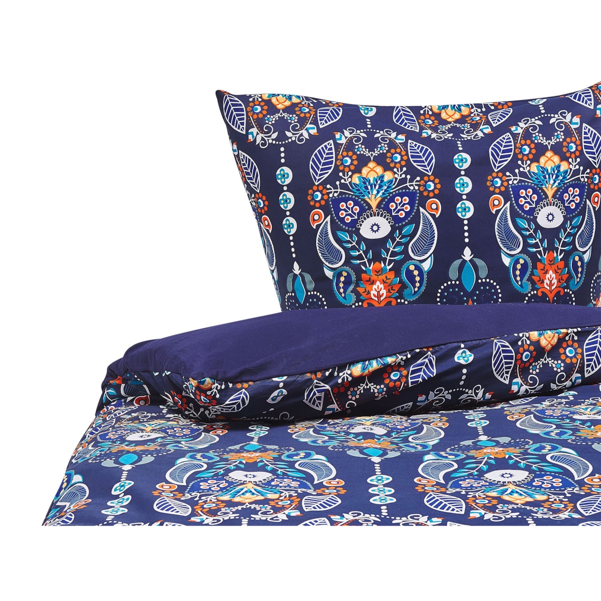 Komplet pościeli bawełnianej satynowej orientalny wzór 155 x 220 cm niebieski MADRONA