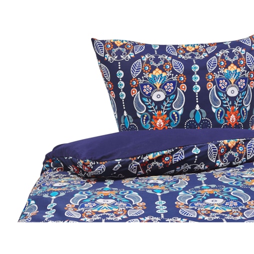 Komplet pościeli bawełnianej satynowej orientalny wzór 155 x 220 cm niebieski MADRONA