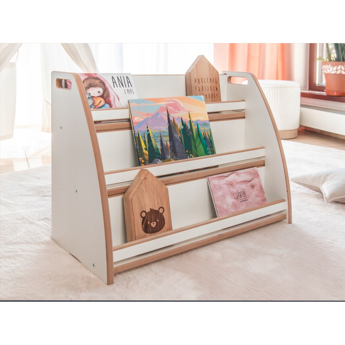 BIBLIOTECZKA MONTESSORI Regał organizer na książki dzieci M dziecięcego CE