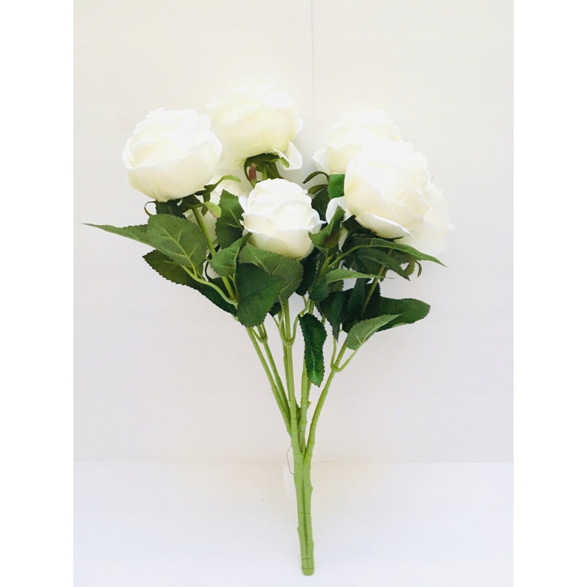 BUKIET DUŻY RÓŻA sztuczna BIAŁY LIŚCIE do flakonu święta cmentarz stroik
