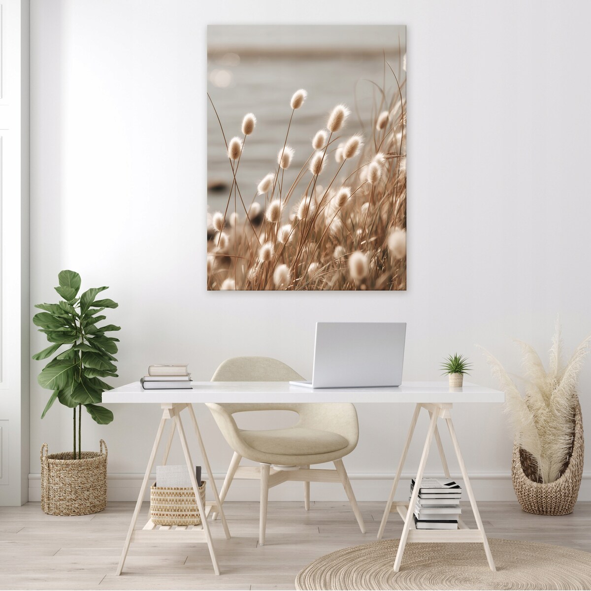 Obraz Do Sypialni Salonu Na Płótnie Kwiaty Natura Beżowy 80x120