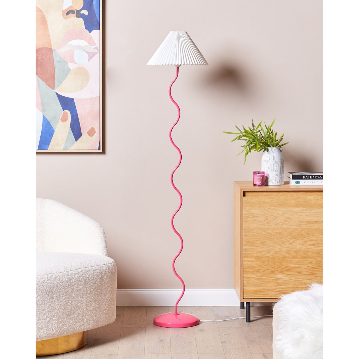 Lampa podłogowa metalowa różowa z białym JIKAWO