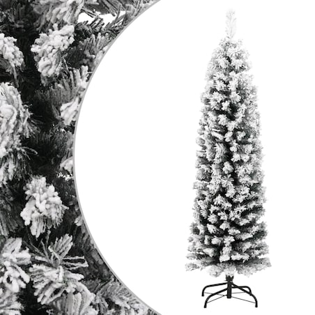vidaXL Smukła, sztuczna choinka, zielona, ośnieżona, 120 cm, PVC