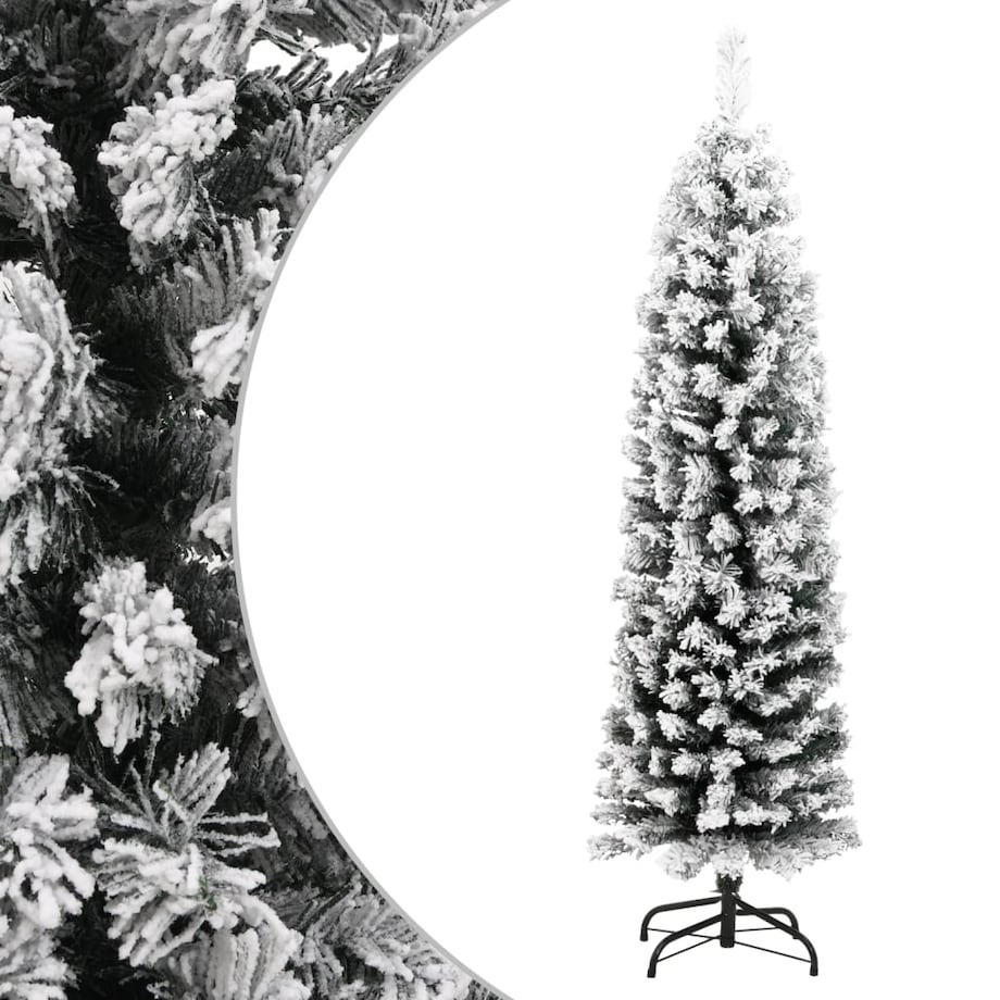 vidaXL Smukła, sztuczna choinka, zielona, ośnieżona, 120 cm, PVC