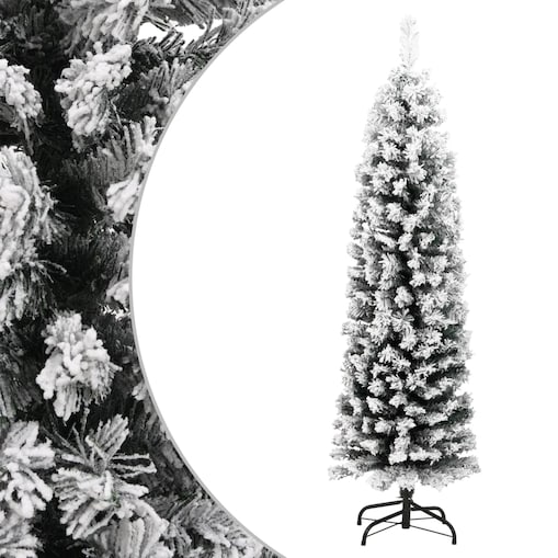 vidaXL Smukła, sztuczna choinka, zielona, ośnieżona, 120 cm, PVC