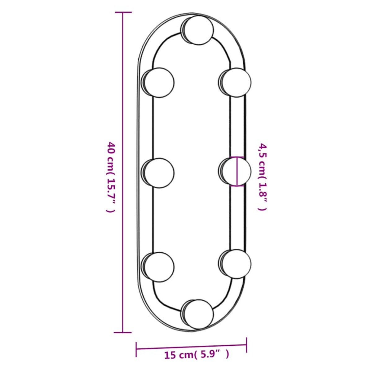 vidaXL Lustro ścienne z LED, 15x40 cm, szklane, owalne