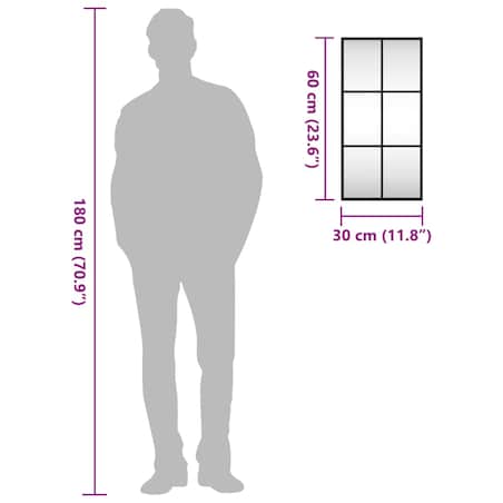 vidaXL Lustro ścienne, czarne, 30x60 cm, prostokątne, żelazo