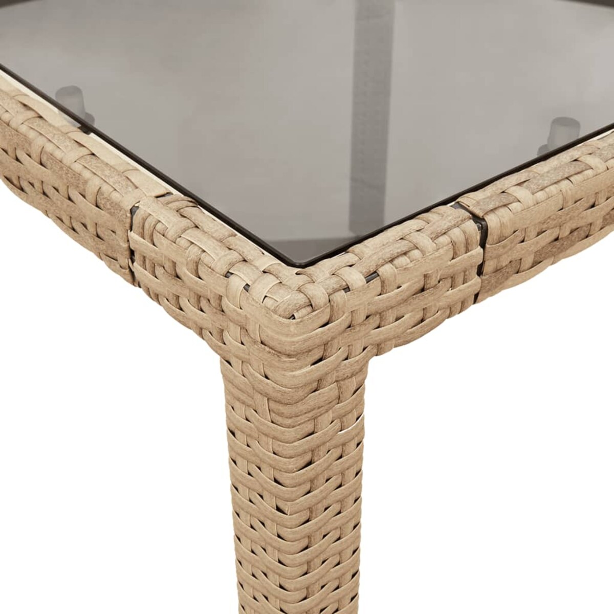 vidaXL Stół ogrodowy ze szklanym blatem, beż, 90x90x75 cm, polirattan