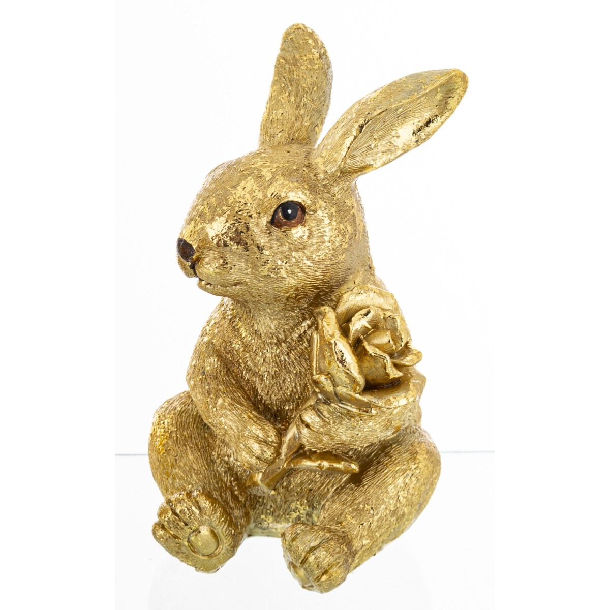 Dekoracja - Para siedzących złotych królików12x7,5x9 i 11x8x8 cm z różą i sercem