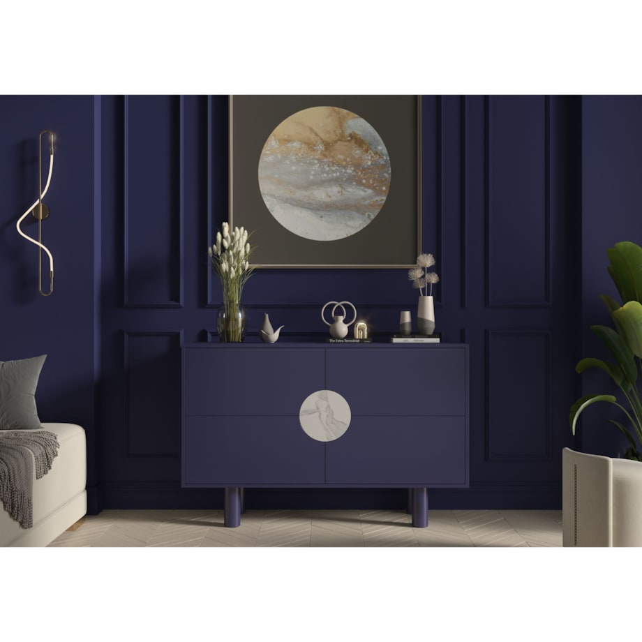 Nowoczesna komoda z marmurem Dancan ZOE 2D / kolor granat szlachetny / szer. 140 cm