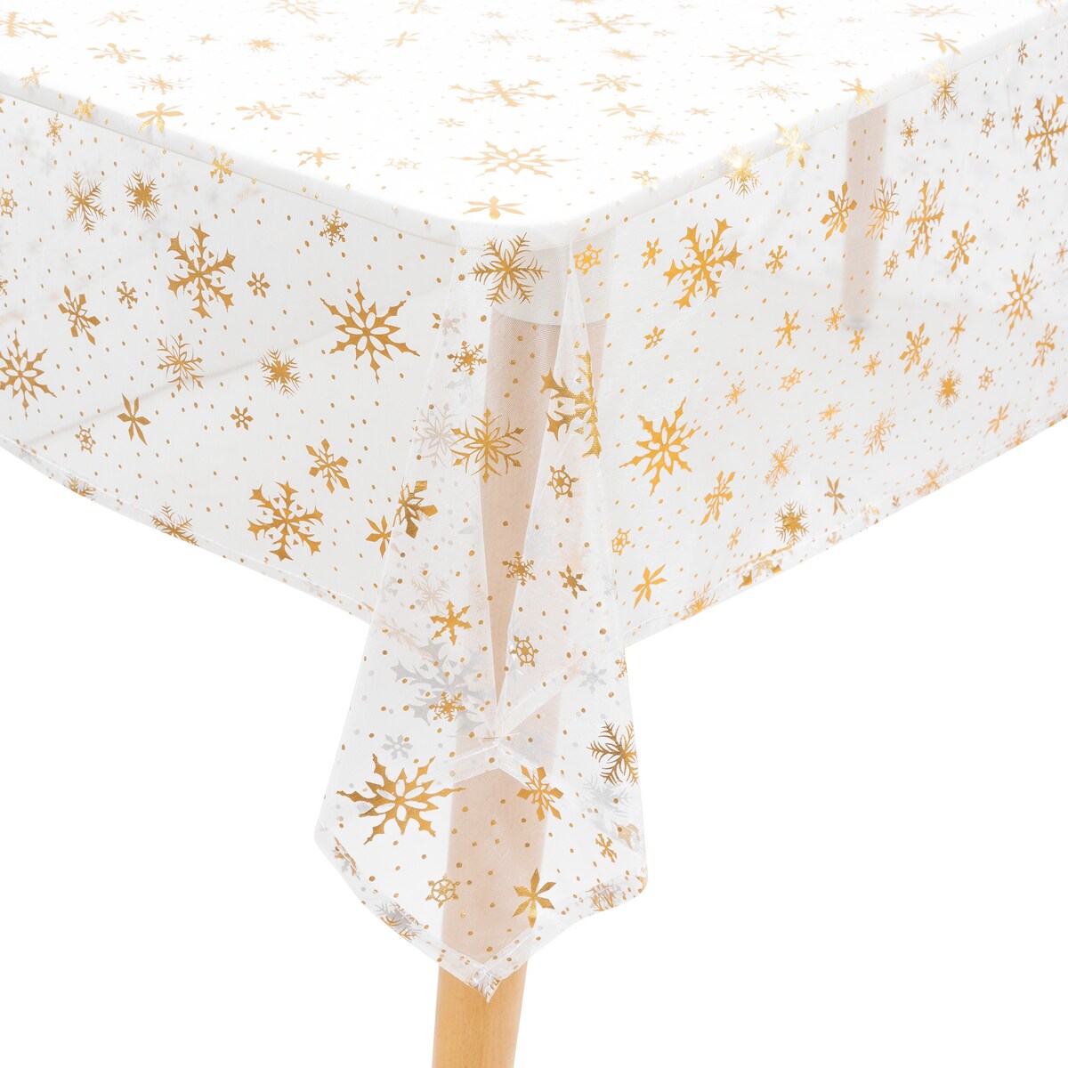 Plamoodporny obrus na stół, z płatkami śniegu