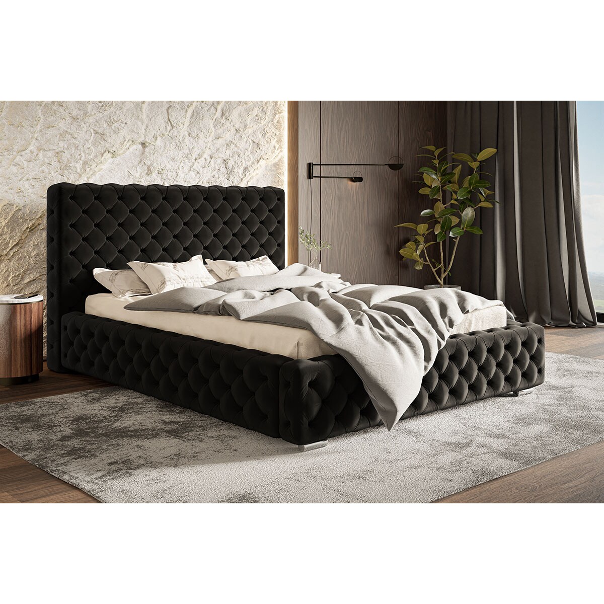 Łóżko do sypialni z pojemnikiem 180x200 BEN 15 w stylu glamour - czarne