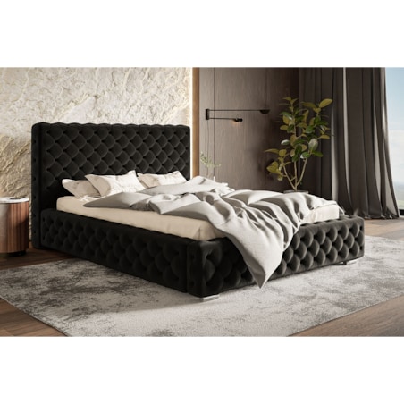 Łóżko do sypialni z pojemnikiem 180x200 BEN 15 w stylu glamour - czarne
