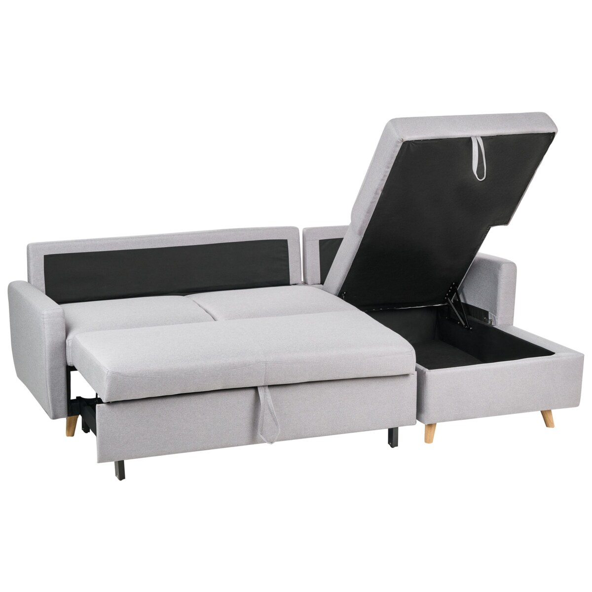 Narożnik rozkładany FLAKK Jasnoszary ze schowkiem dla 4 osób Lewostronny