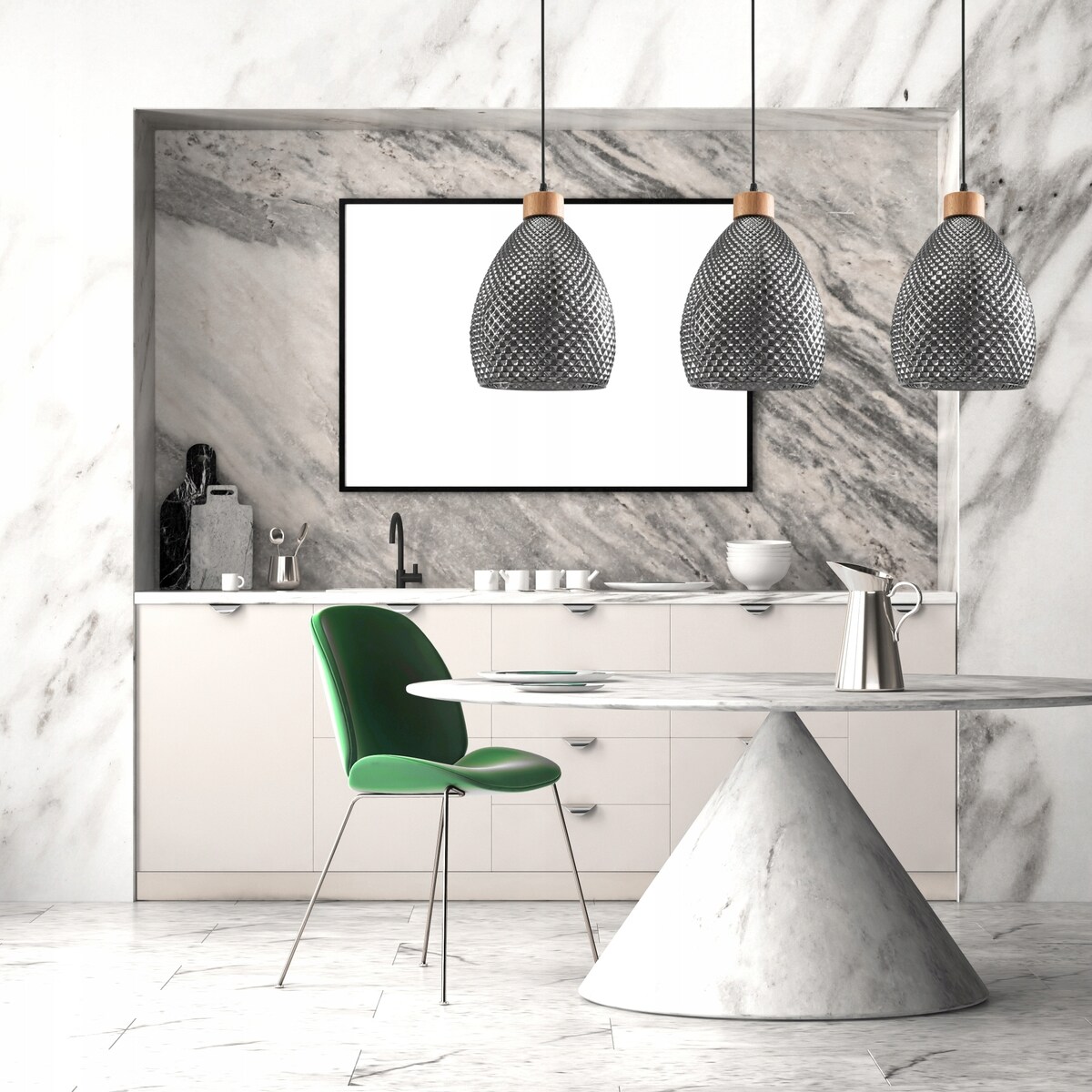 Lampa Wisząca Vintage Retro Black Szkło Drewno E27