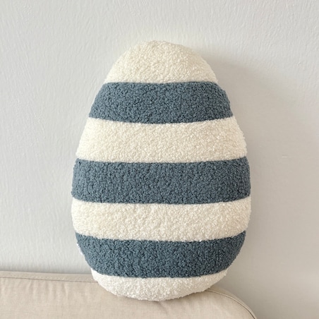 Poduszka jajko pisanka w paski bolce ecru niebieski