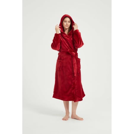 SZLAFROK Z KAPTUREM WIĄZANY CIEPŁY MIĘKKI UNISEX S/M PAULO BORDOWY