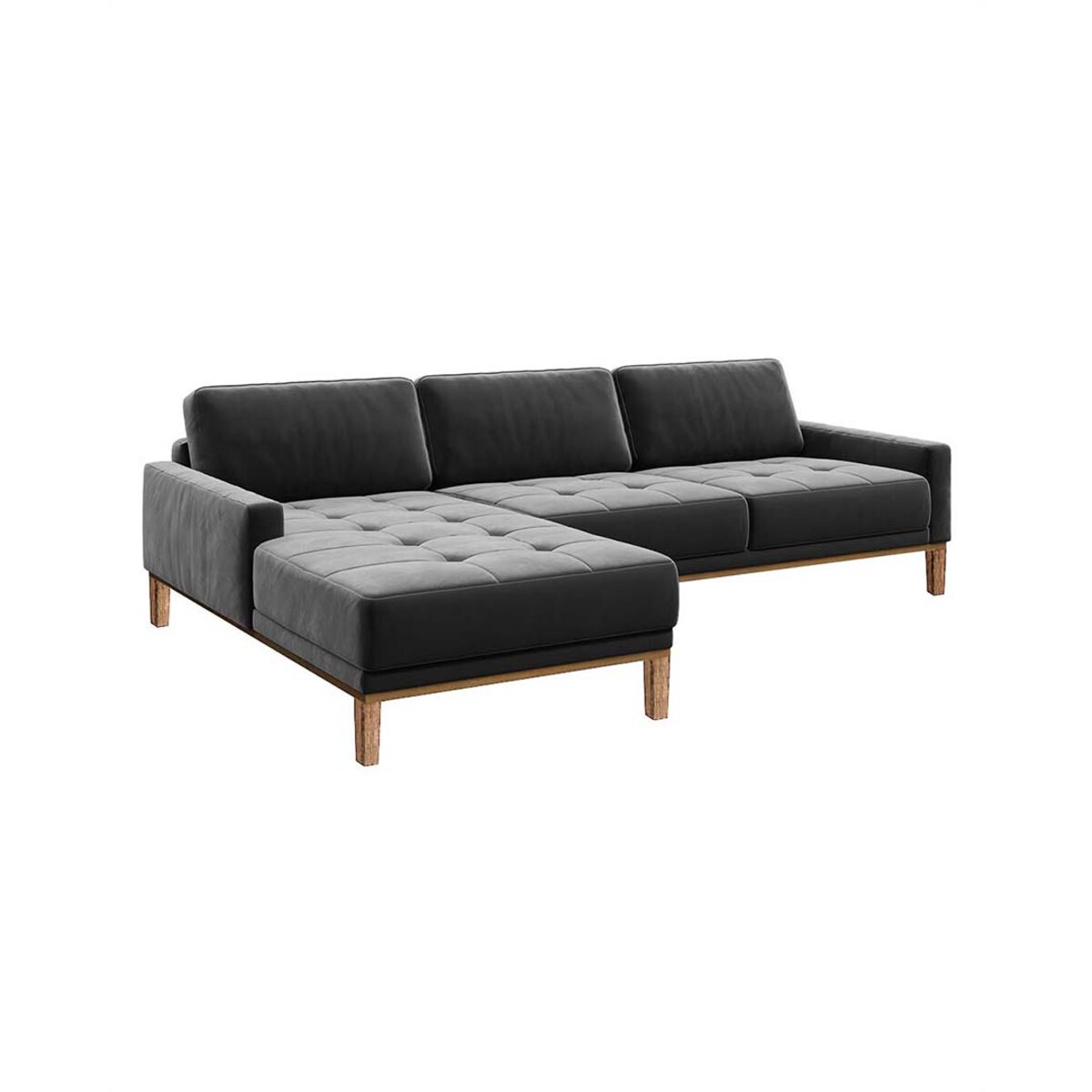 Sofa narożna Musso - ciemnoszara z pikowanym siedziskiem